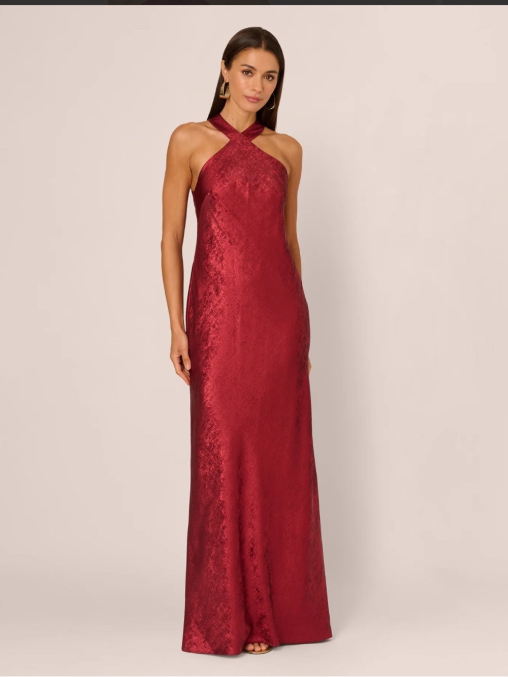Adrianna Papell Wine Red One-Shoulder Cross-Neck Dress